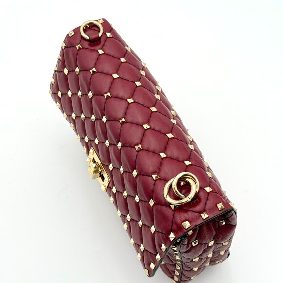 Valentino Garavani Rockstud Spike Red 2 Way Shoulder Bag Leather Handbag - Picture 4 of 10
